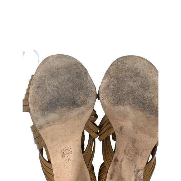 Tory Burch Liv Cage Gladiator Shoes Brown Leather Zipper Heels Open Toe Size 8M - Picture 10 of 11